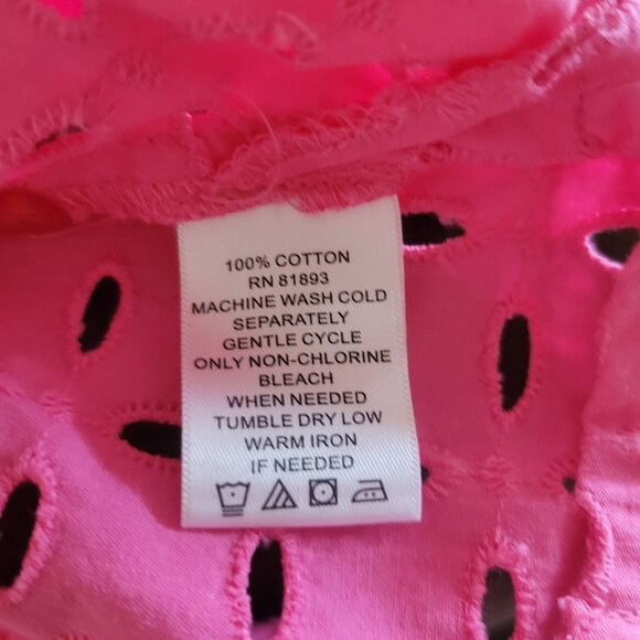 D&Co Pink Eyelet Button-Up Shirt Womens S 100% Cotton 3/4 Sleeve Collared Top - Picture 6 of 6